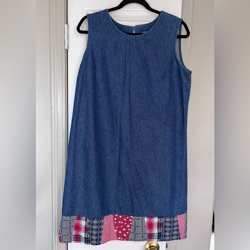 VTG Karen Scott Denim Shift Sleeveless Dress Size L Red, White & blue USA